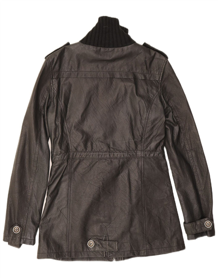 Jaqueta de couro militar feminina Variety UK 14 couro preto médio