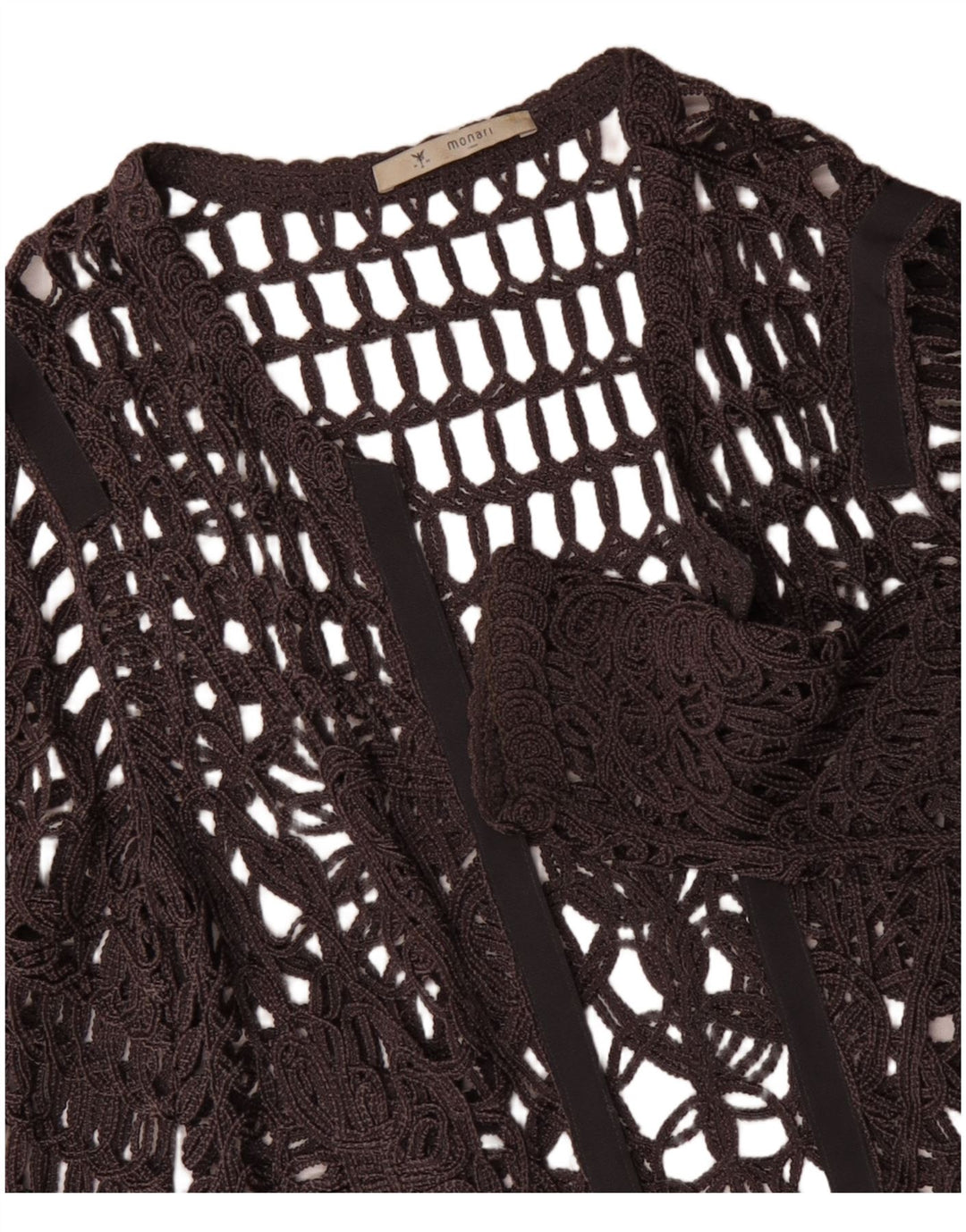 Top feminino de crochê transparente de manga comprida MONARI Reino Unido 14 grande cinza