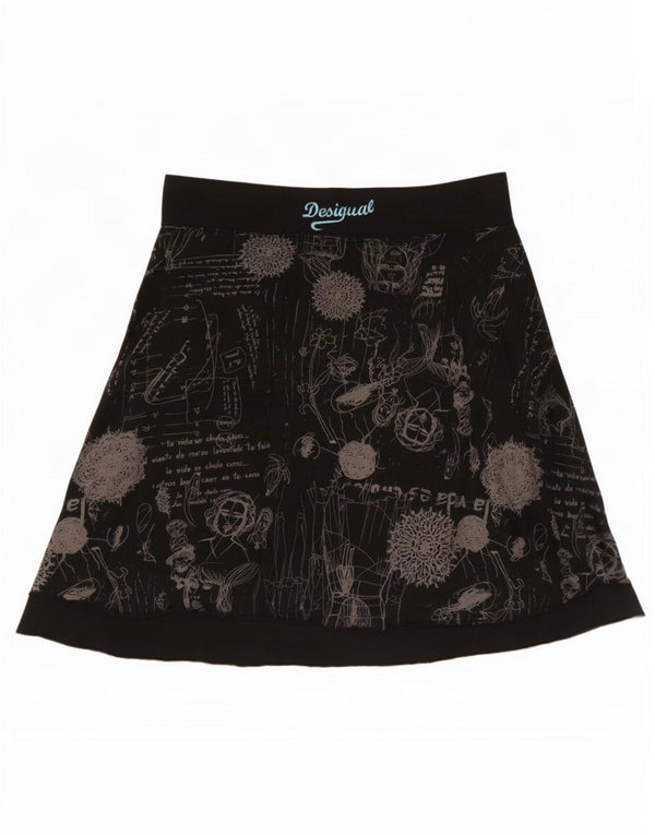 Desigual saia feminina gráfica linha A XL W36 algodão geométrico preto