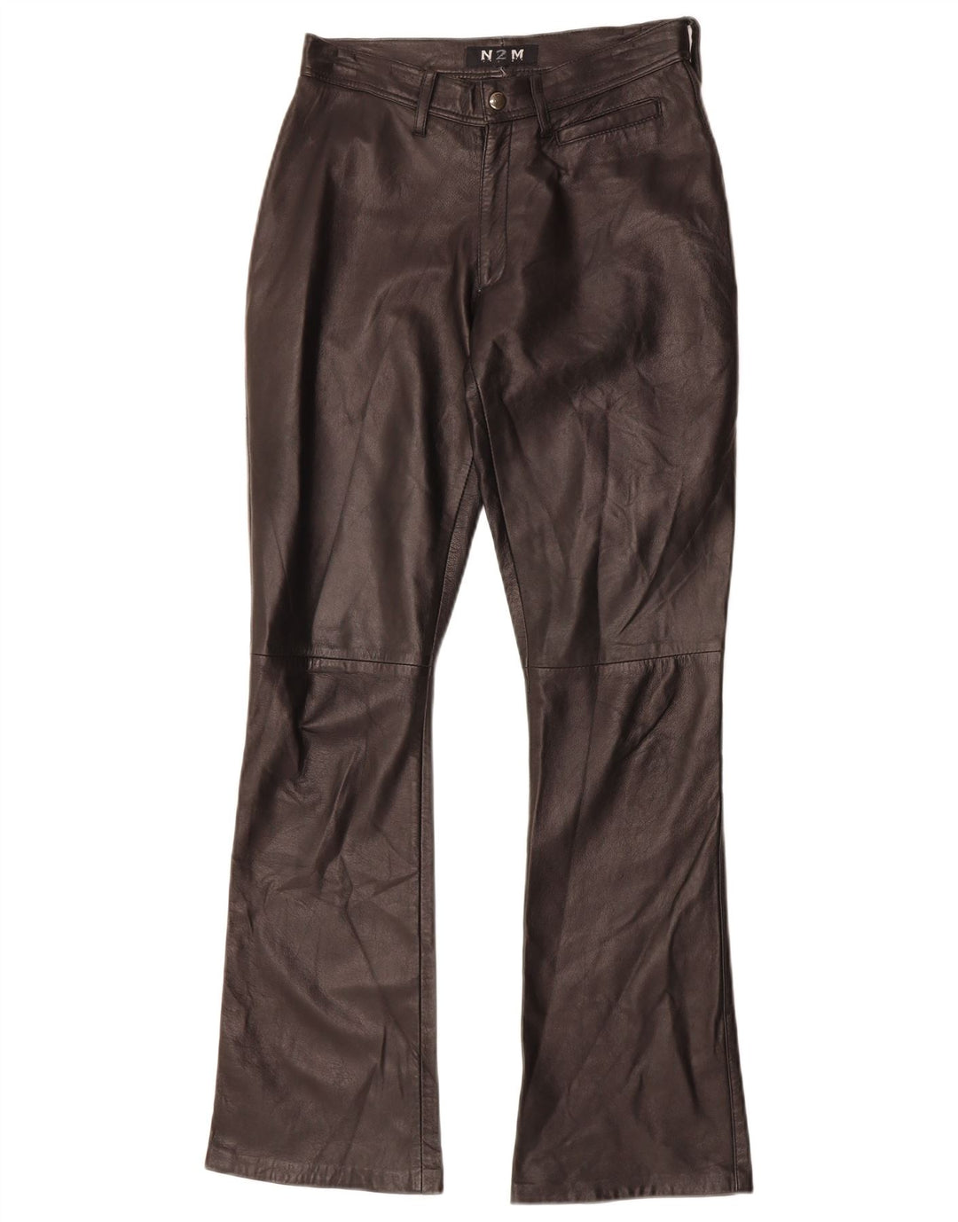 Calça feminina de couro bootcut VINTAGE W26 L31 couro preto