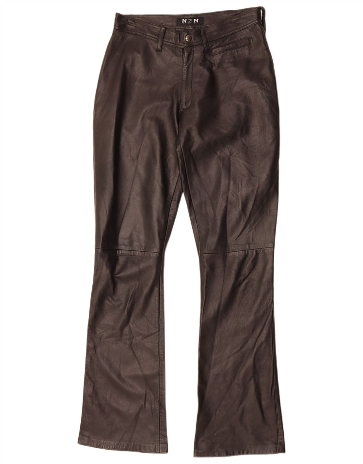 Calça feminina de couro bootcut VINTAGE W26 L31 couro preto
