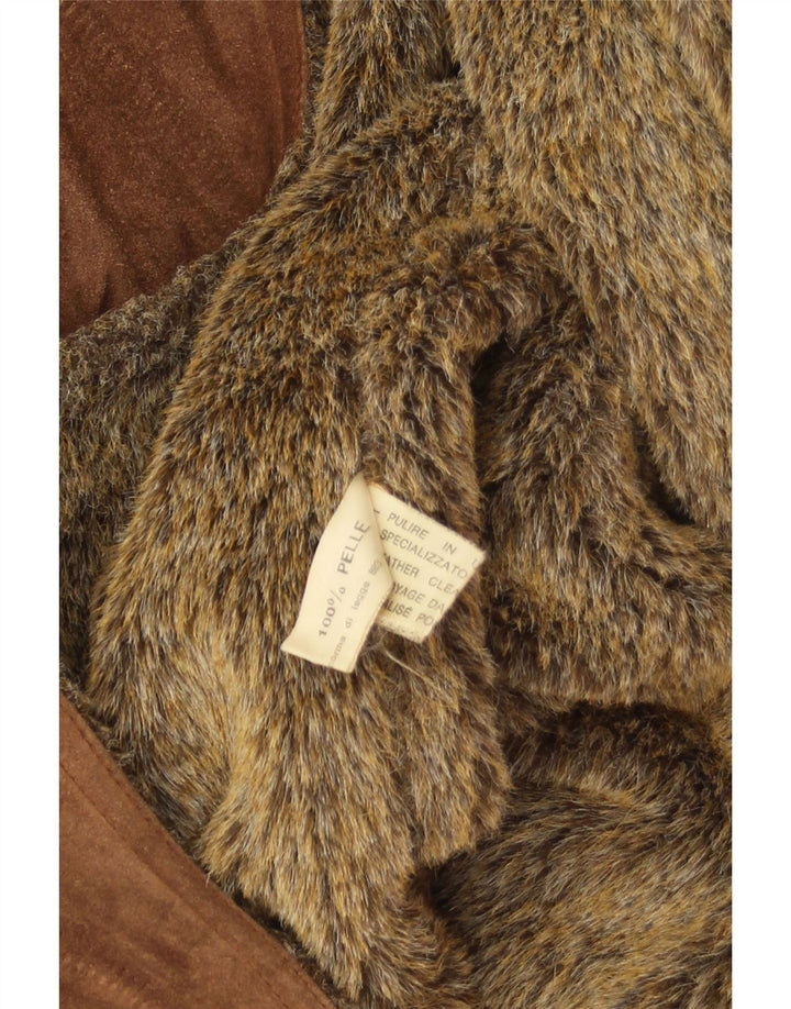 Jaqueta masculina vintage de camurça shearling Reino Unido 38 couro marrom médio