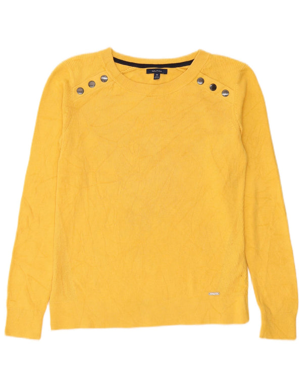 Suéter feminino Nautica com gola canoa grande UK 6 XS algodão amarelo