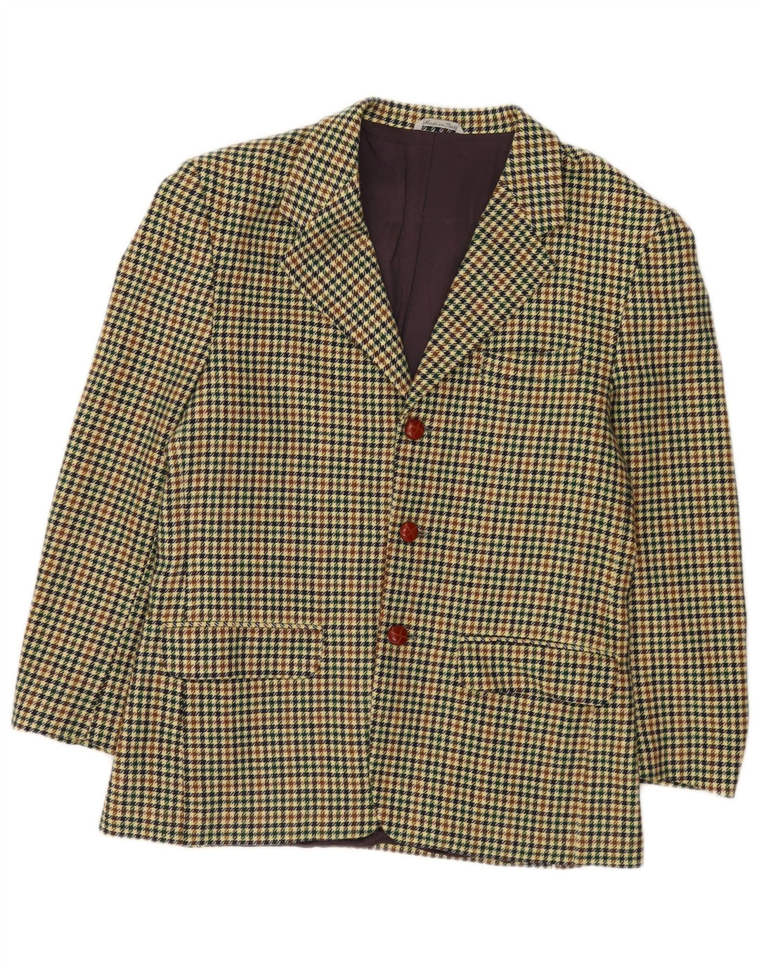 Jaqueta blazer masculina Wampum com 3 botões Reino Unido 38 Houndstooth médio multicolorido