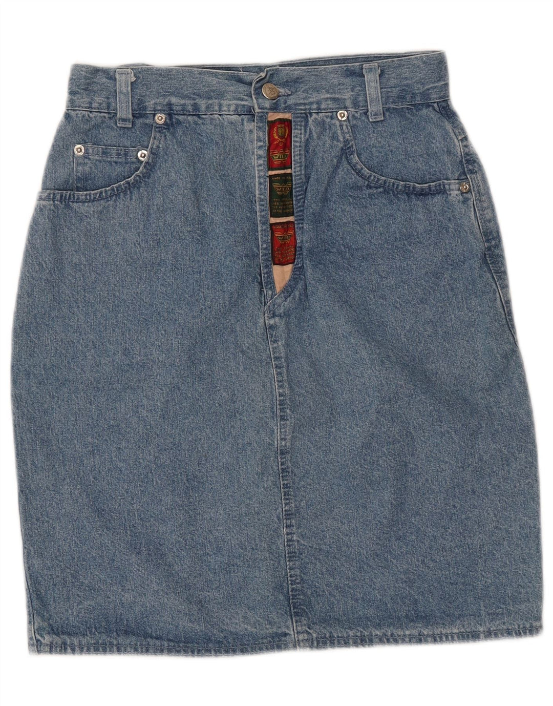 Saia jeans feminina selvagem IT 40 pequena W28 algodão azul