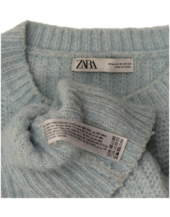 Zara Suéter feminino oversized com gola canoa Reino Unido 14 poliéster azul médio