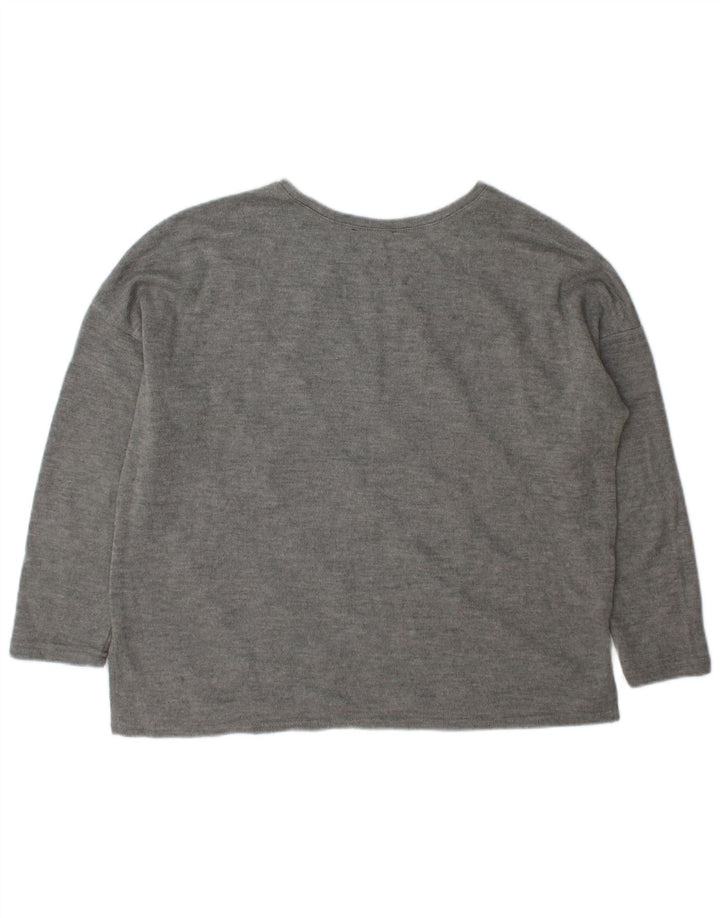 Zara Suéter feminino oversized com gola redonda Reino Unido 14 cinza médio