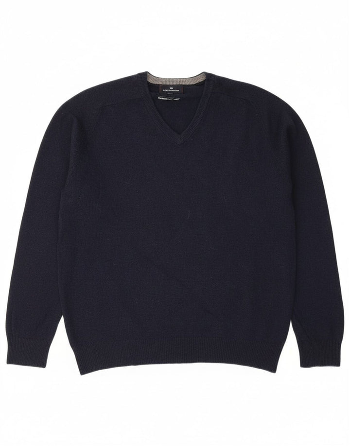 Suéter masculino BLUE HARBOR com decote em V, lã de cordeiro azul marinho médio