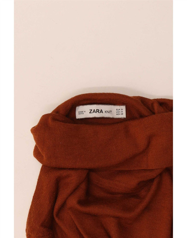 Zara Suéter feminino com gola redonda e gola alta Reino Unido 12 marrom médio