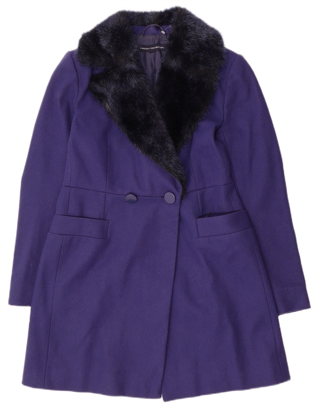 Casaco feminino com peito duplo French Connection UK 10 lã roxa pequena