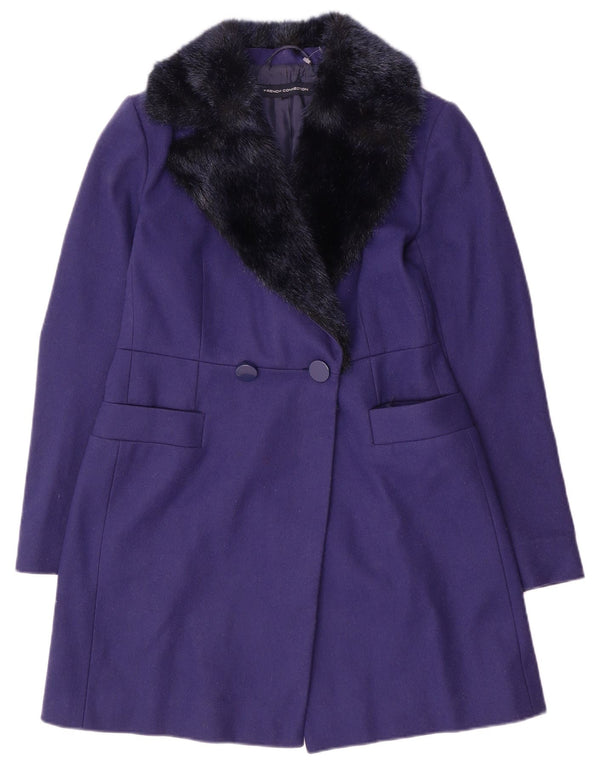 Casaco feminino com peito duplo French Connection UK 10 lã roxa pequena