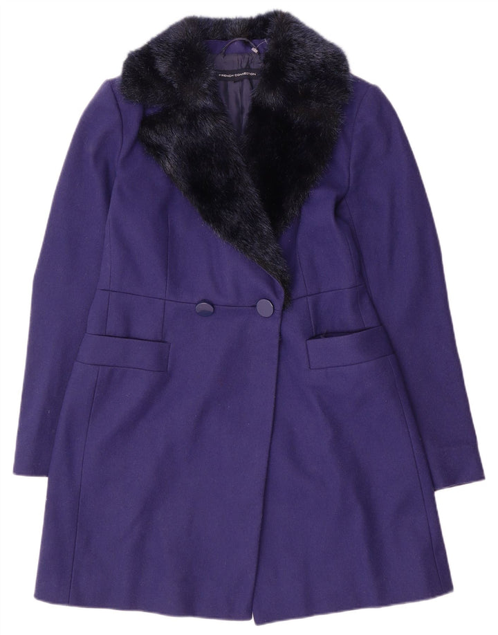 Casaco feminino com peito duplo French Connection UK 10 lã roxa pequena