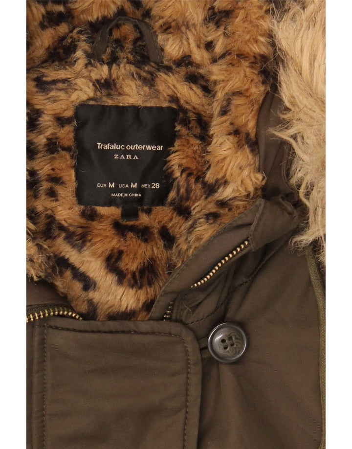 Zara Jaqueta feminina Sherpa Parka com capuz Reino Unido 14 Médio Caqui