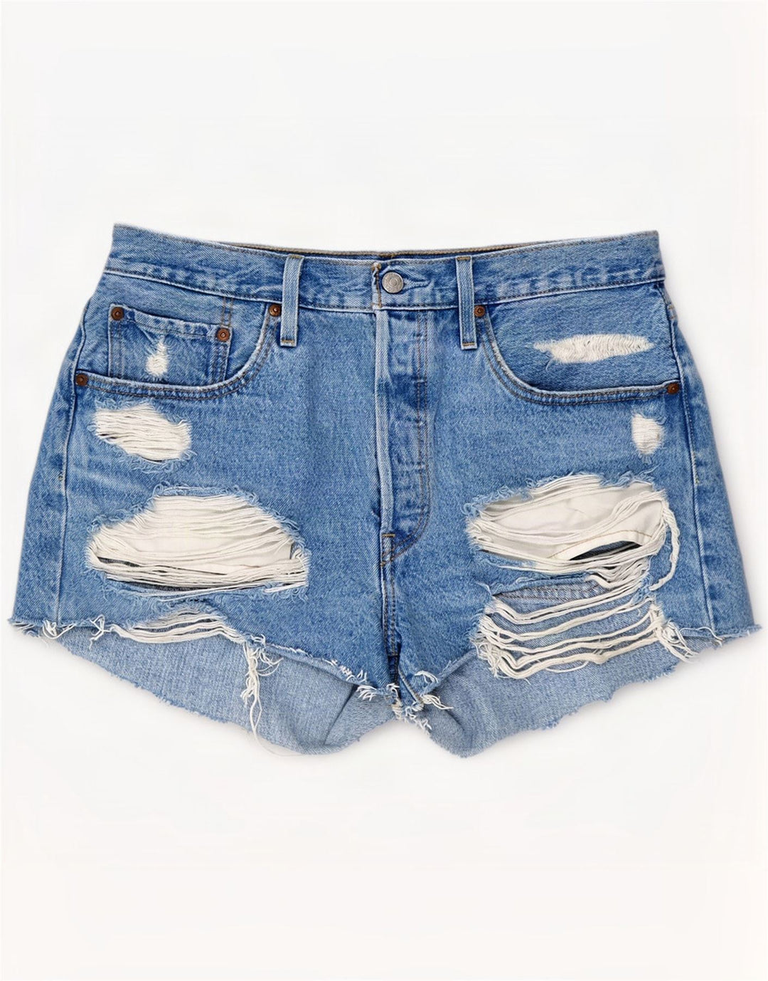 Shorts jeans feminino Levi's 501 desgastado W31 algodão azul médio