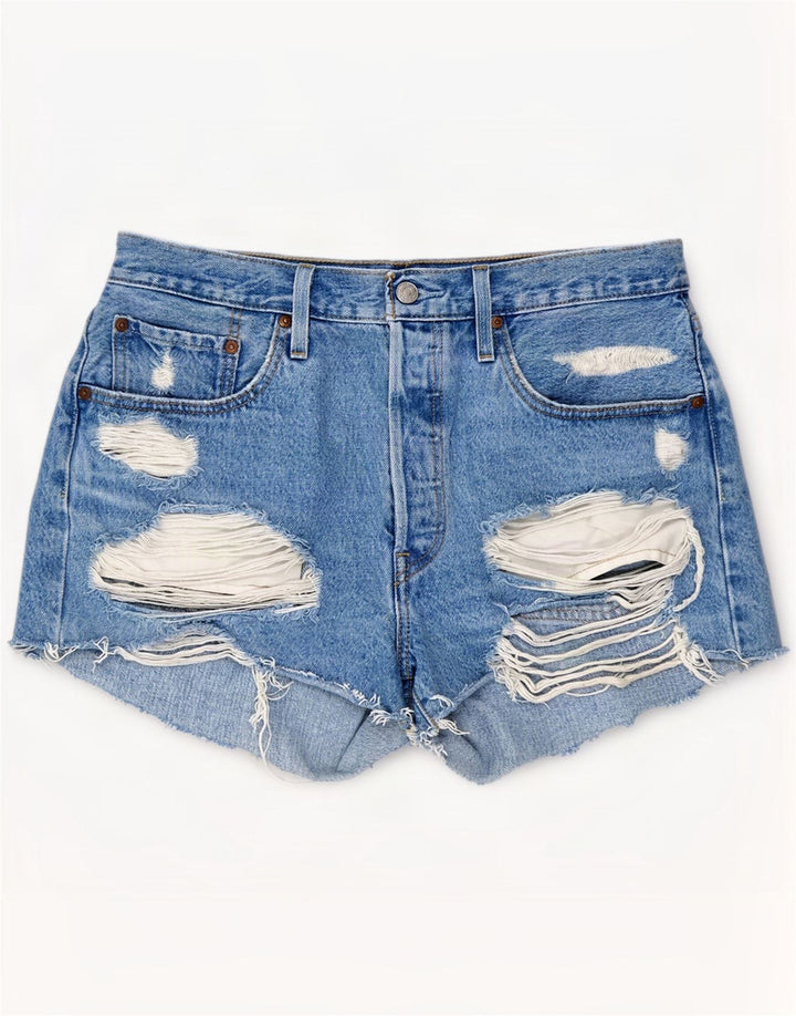 Shorts jeans feminino Levi's 501 desgastado W31 algodão azul médio