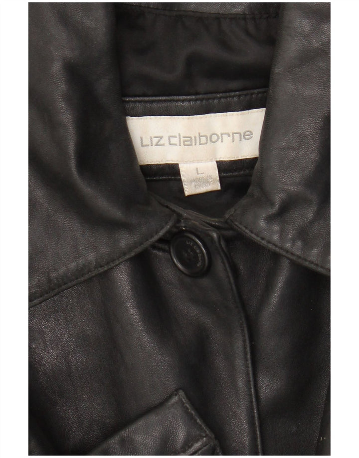 Casaco de couro feminino Liz Claiborne Reino Unido 16 grande couro preto
