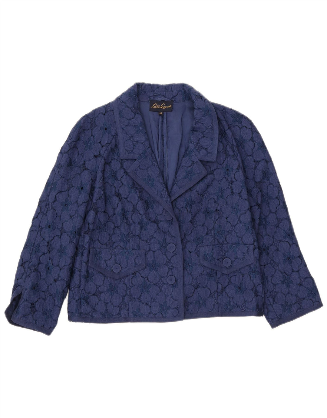 LUISA SPAGNOLI Jaqueta blazer feminina colheita manga 3/4 IT 44 azul marinho médio