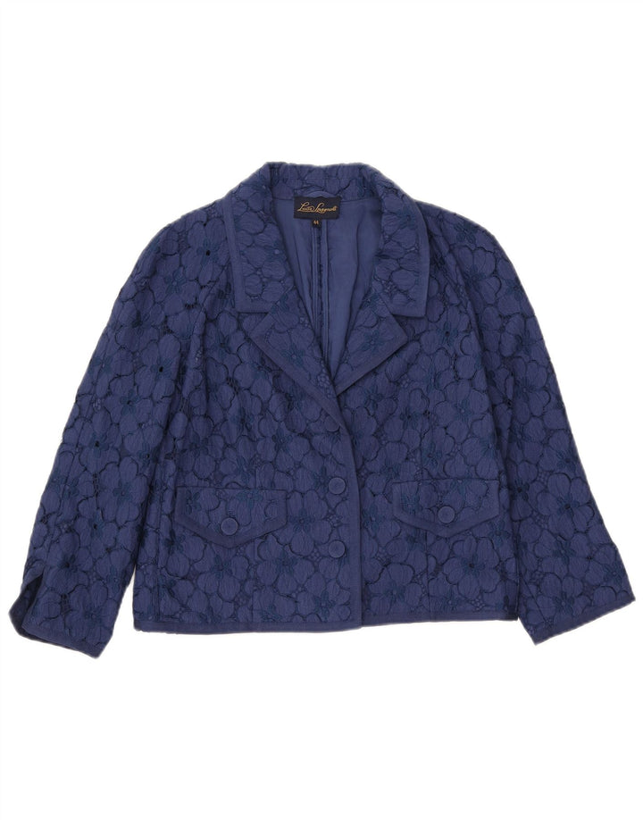 LUISA SPAGNOLI Jaqueta blazer feminina colheita manga 3/4 IT 44 azul marinho médio