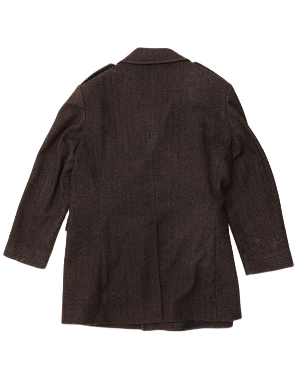 Casaco masculino JAEGER Pea Coat UK 42 XL lã espinha de peixe cinza