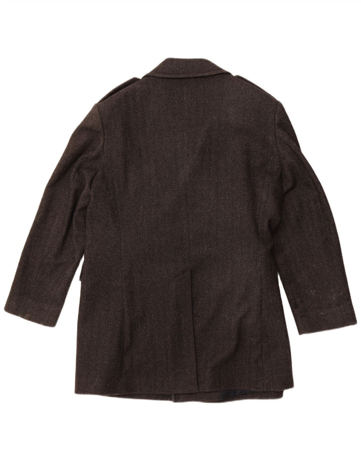 Casaco masculino JAEGER Pea Coat UK 42 XL lã espinha de peixe cinza