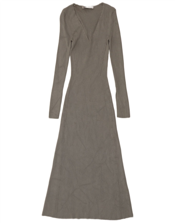 Vestido maxi jumper feminino Zara Reino Unido 8 pequeno viscose cinza
