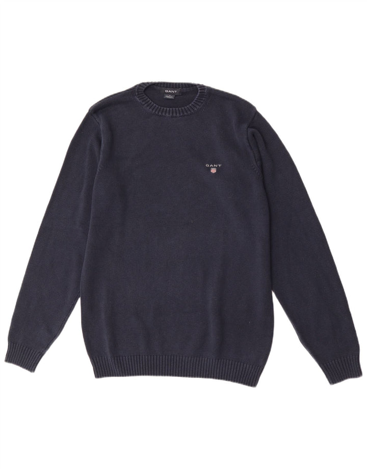 Suéter masculino Gant com gola redonda, algodão azul marinho médio