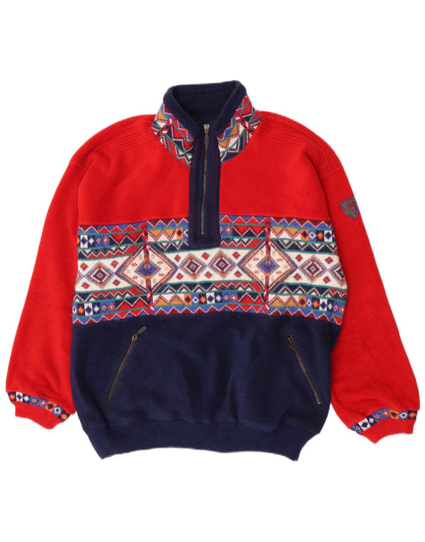 Silvy Mens Zip Neck Fleece Jumper Grande Poliéster Geométrico Vermelho