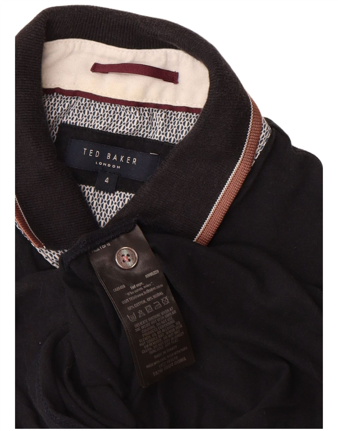 Camisa polo masculina Ted Baker tamanho 4 grande algodão preto