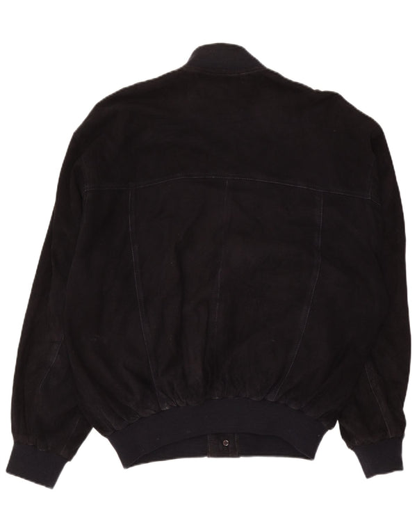 Jaqueta bomber masculina vintage de camurça IT 52 XL couro azul marinho