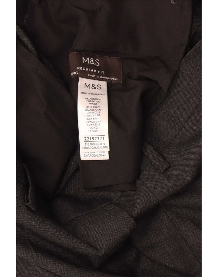 Calça masculina Marks & Spencer reta regular fit W34 L33 cinza