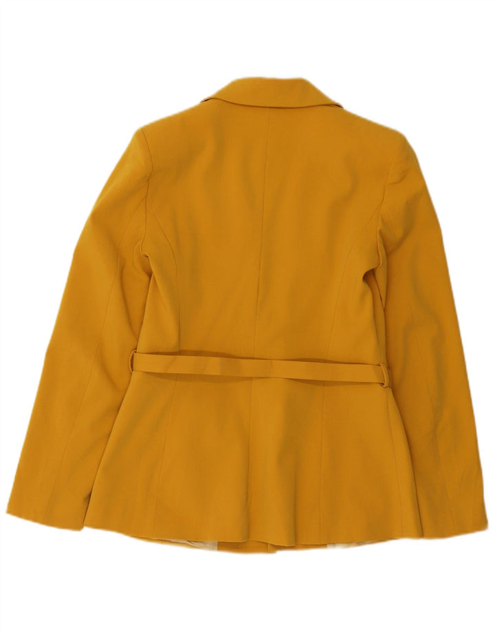 Jaqueta blazer com cinto feminino Zara UK 10 poliéster amarelo pequeno