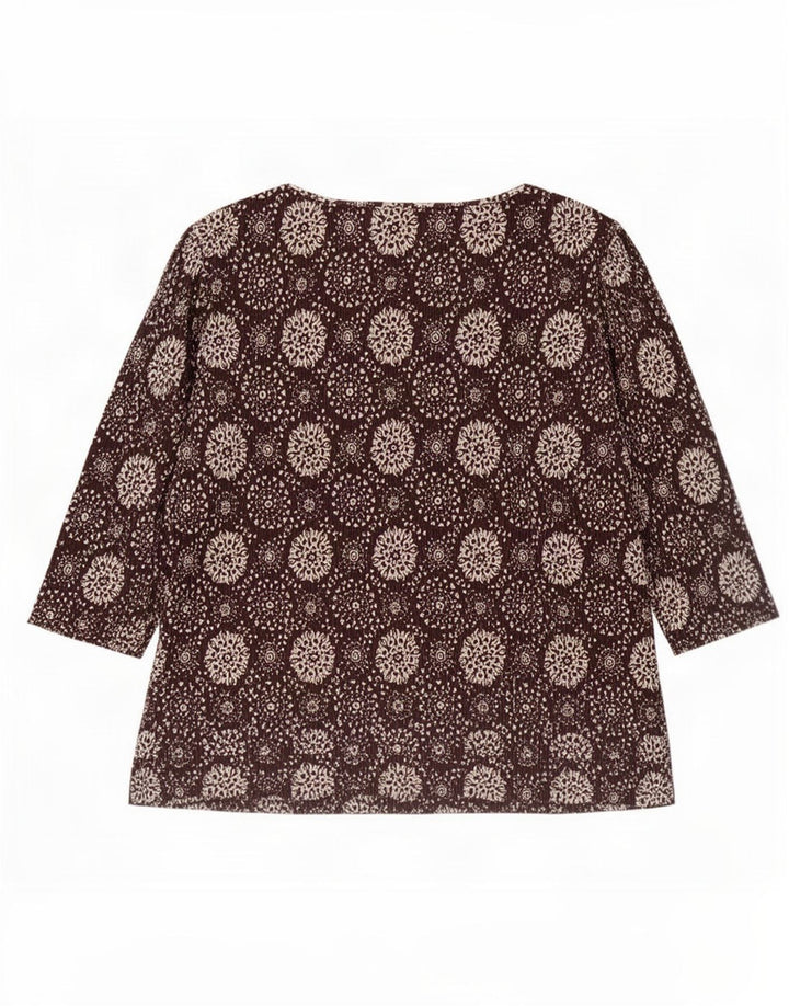 Top feminino Marks & Spencer com padrão abstrato manga 3/4 UK 20 2XL marrom