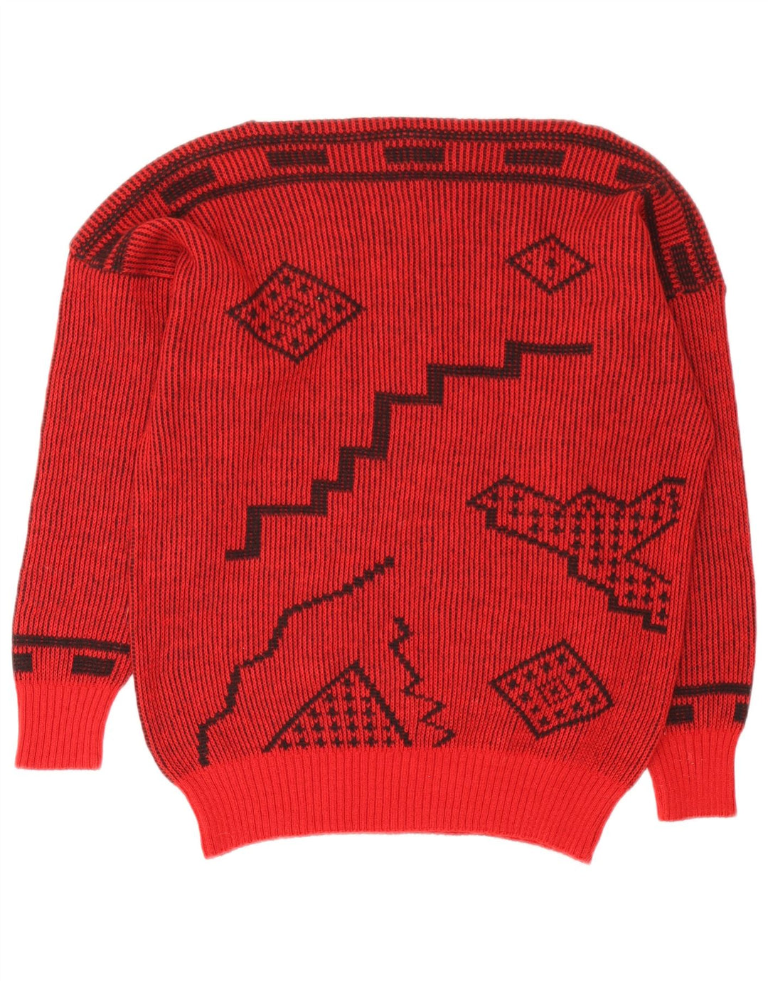 Suéter feminino vintage com gola canoa IT 44 lã geométrica vermelha média
