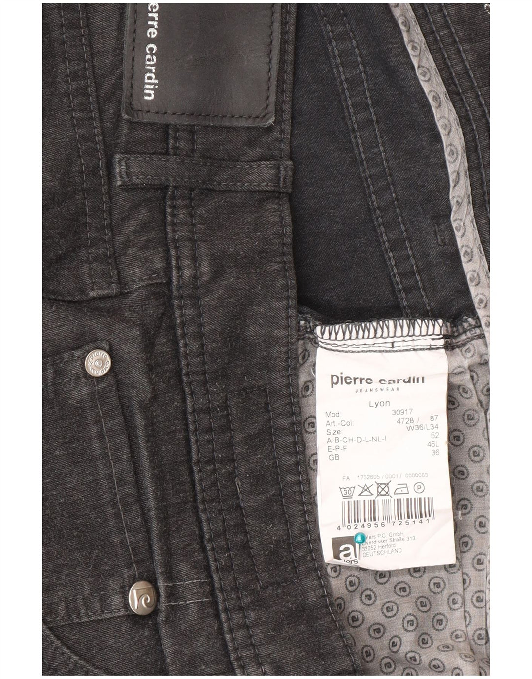 Pierre Cardin Mens Straight Jeans W36 L34 Cinza Poliéster
