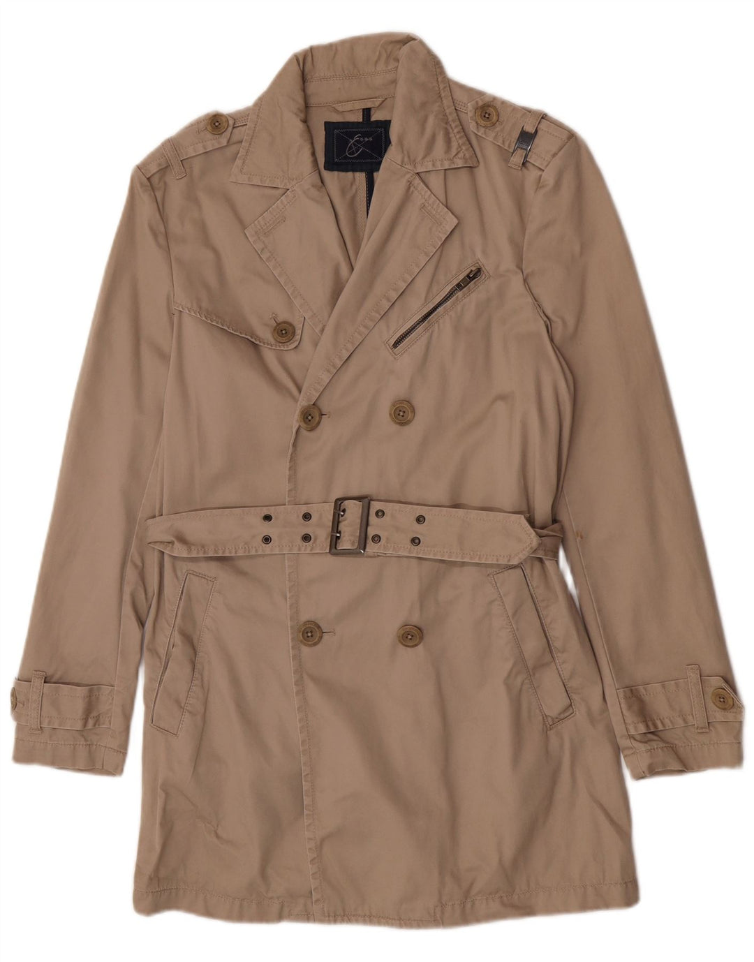 Energie Mens Trench Coat UK 36 Pequeno Algodão Bege