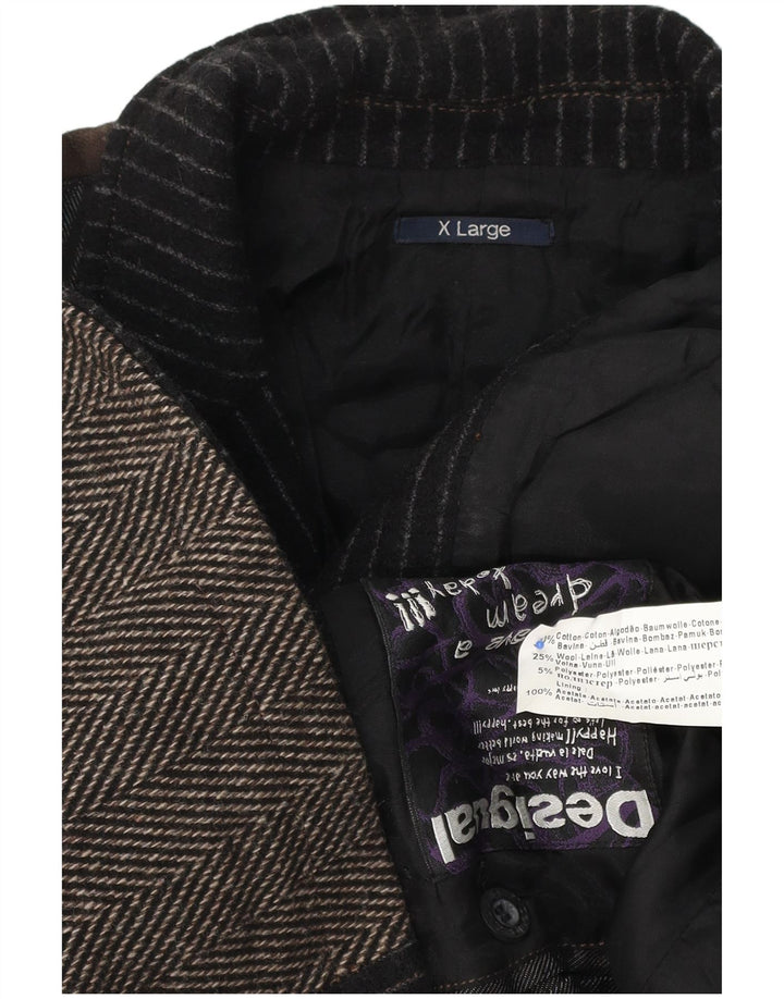 Jaqueta blazer feminina Desigual com 3 botões UK 18 XL marrom colorblock algodão