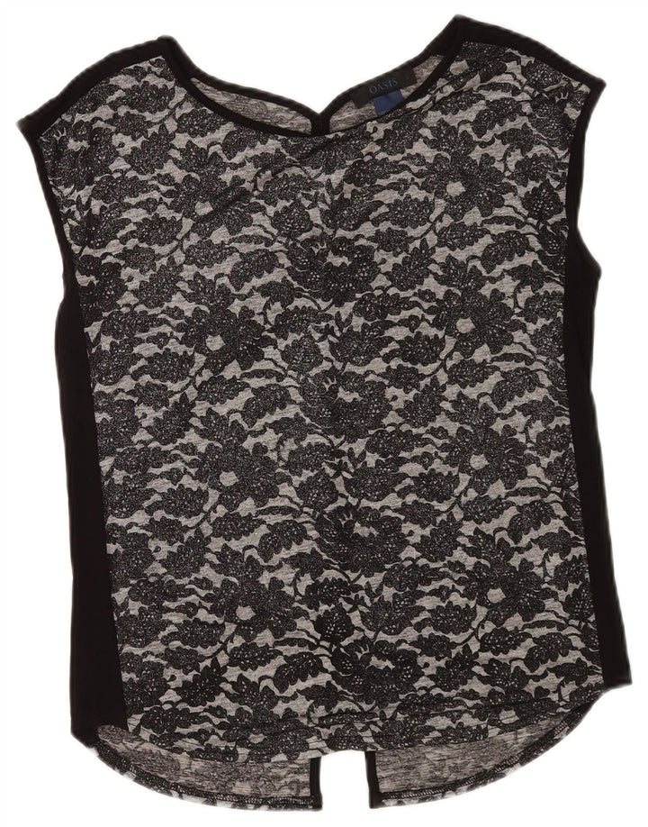 Blusa feminina Oasis UK 10 pequena preta floral poliéster