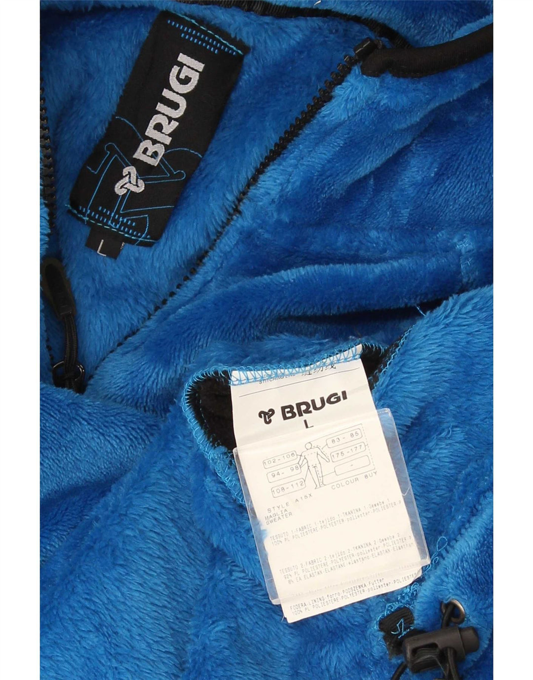 Jaqueta de lã com capuz masculina Brugi Reino Unido 40 grande poliéster azul Colourblock