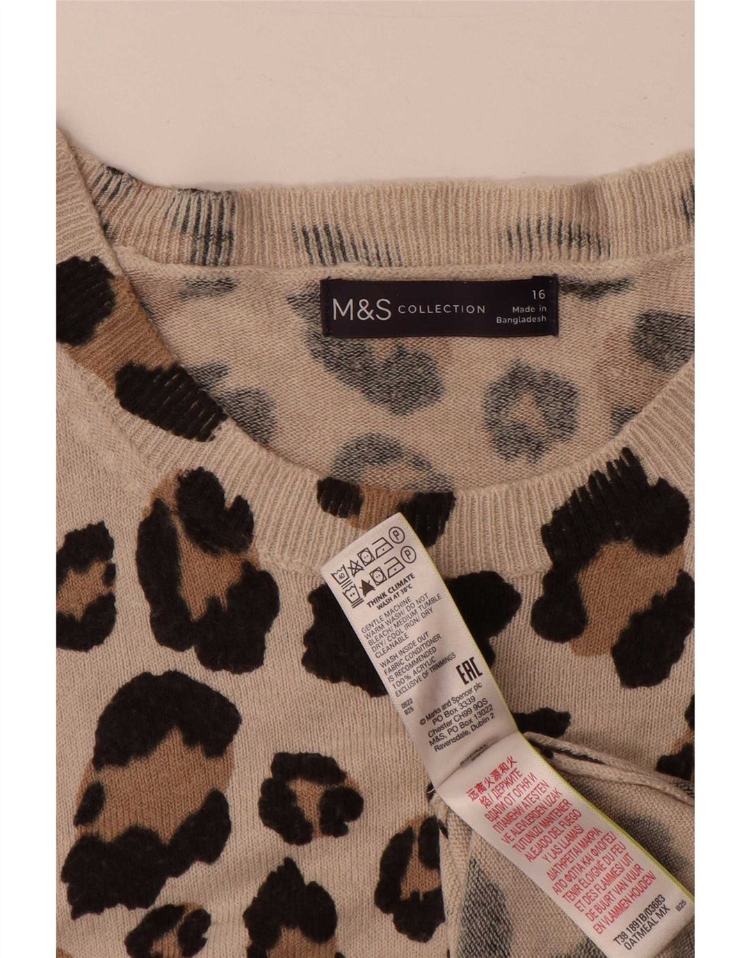 Suéter feminino Marks & Spencer com gola redonda Reino Unido 16 grande bege