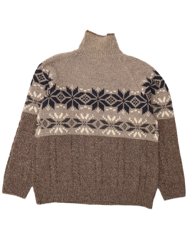 Suéter masculino vintage com gola redonda XL marrom Fair Isle Wool