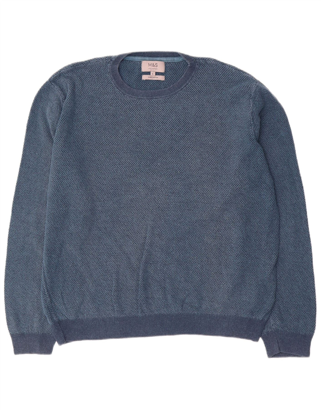 Suéter masculino Marks & Spencer com gola redonda, grande algodão azul