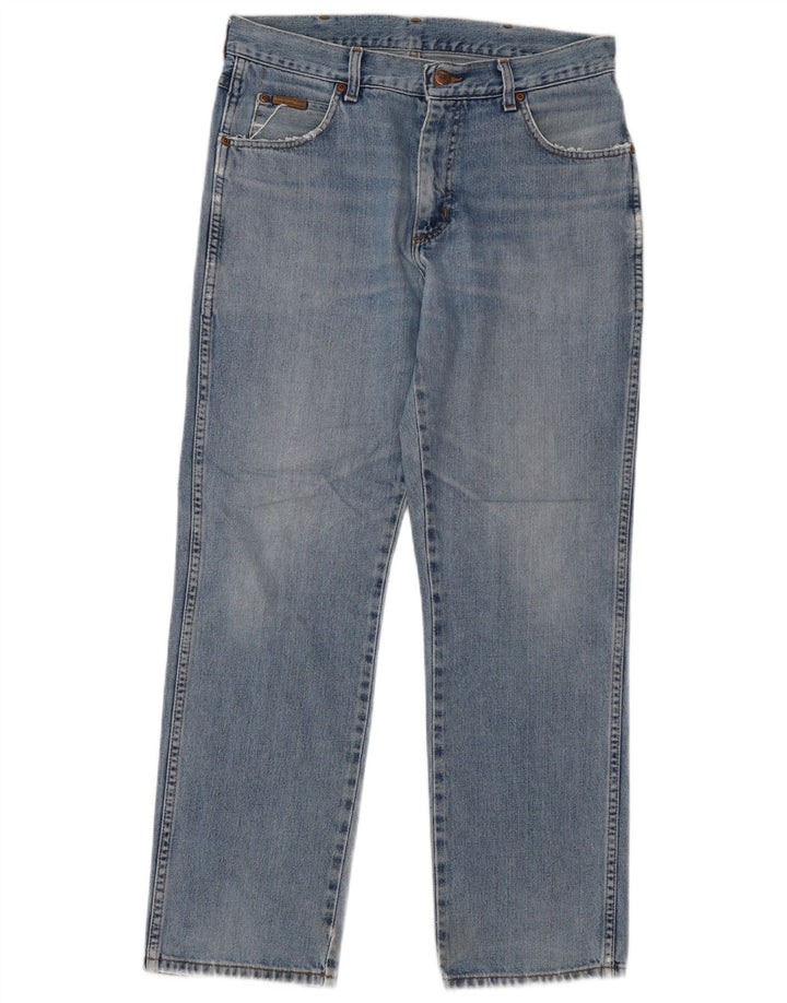 Wrangler Mens Straight Jeans W33 L30 Azul Algodão