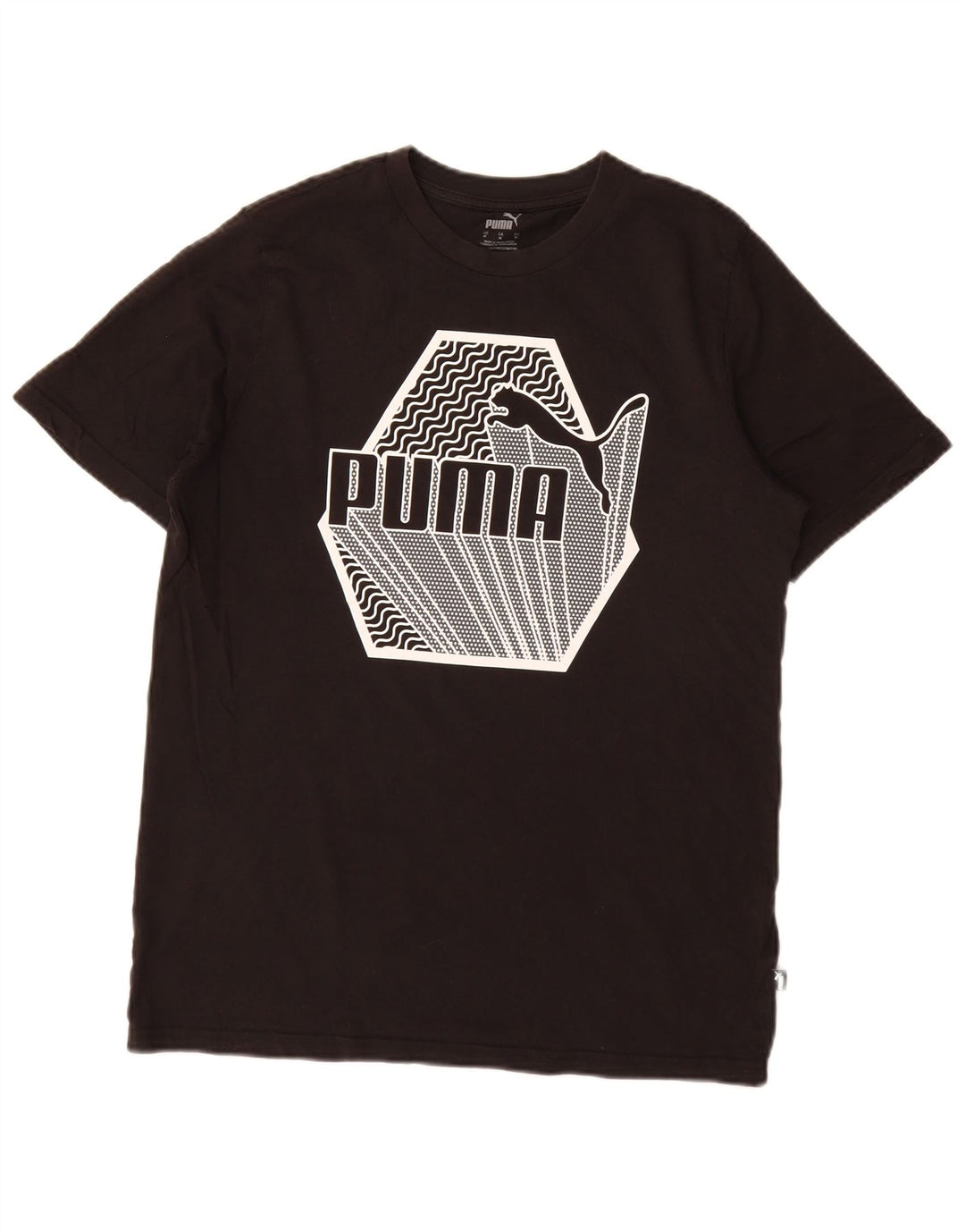Puma Mens Graphic T-Shirt Top Médio Algodão Preto