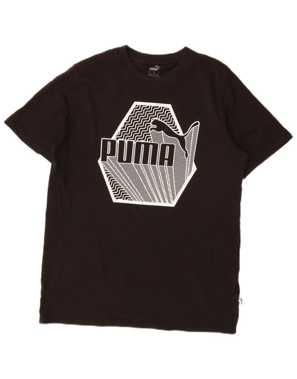 Puma Mens Graphic T-Shirt Top Médio Algodão Preto
