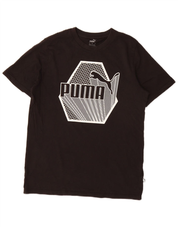 Puma Mens Graphic T-Shirt Top Médio Algodão Preto