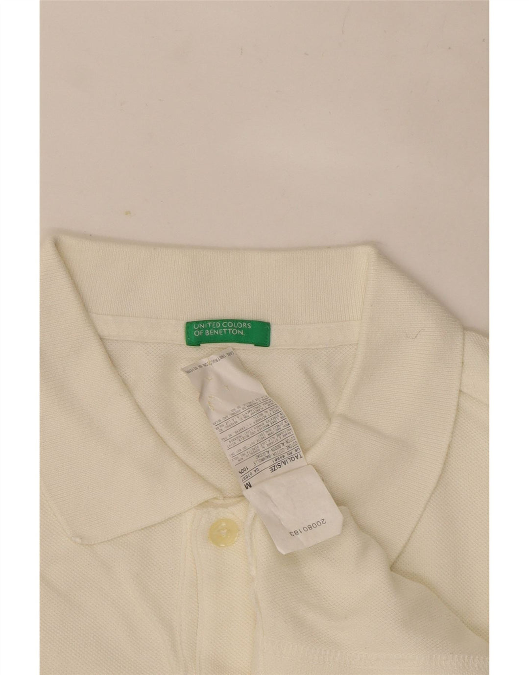 Camisa polo masculina de manga comprida Benetton médio algodão branco