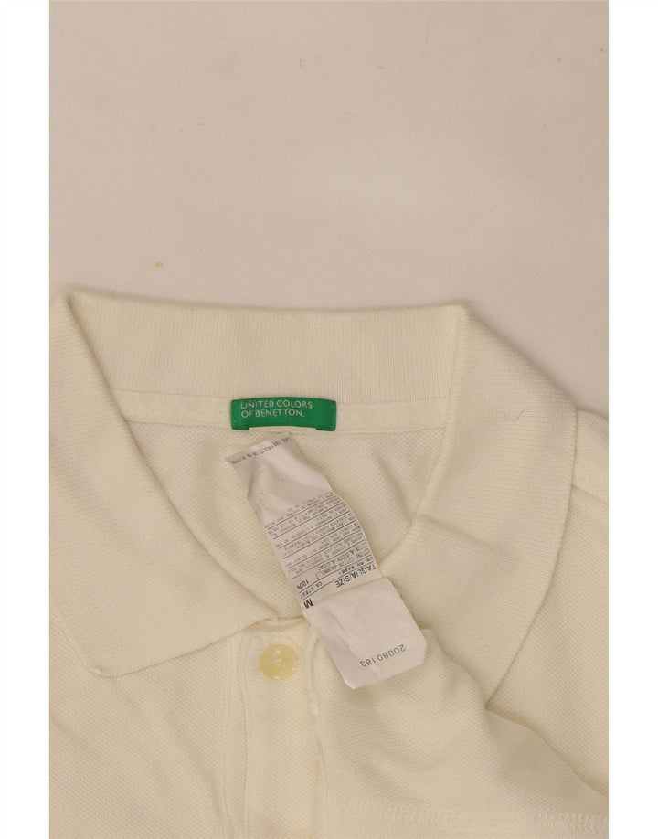 Camisa polo masculina de manga comprida Benetton médio algodão branco