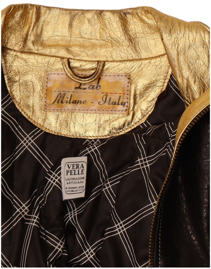 Jaqueta de couro feminina vintage IT 44 couro preto médio