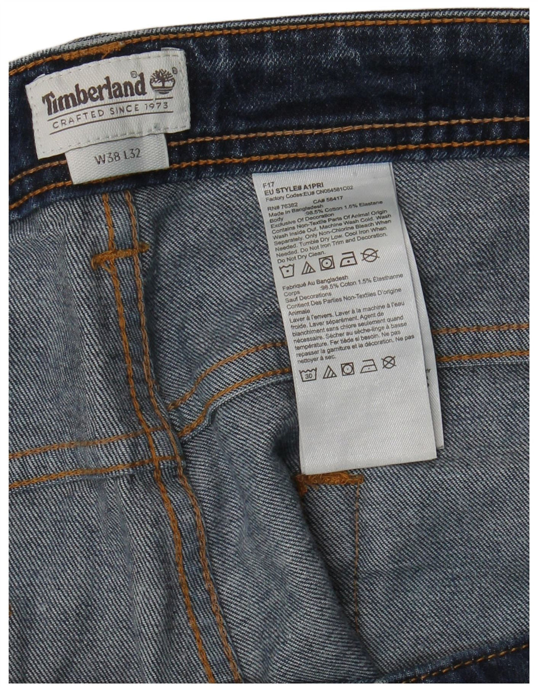 Calça jeans reta masculina Timberland W38 L32 algodão azul marinho