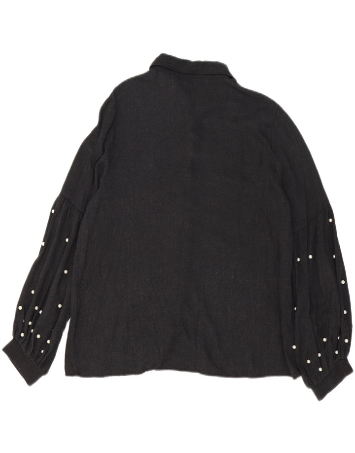 ZARA Blusa feminina oversized Reino Unido 10 pequena viscose cinza